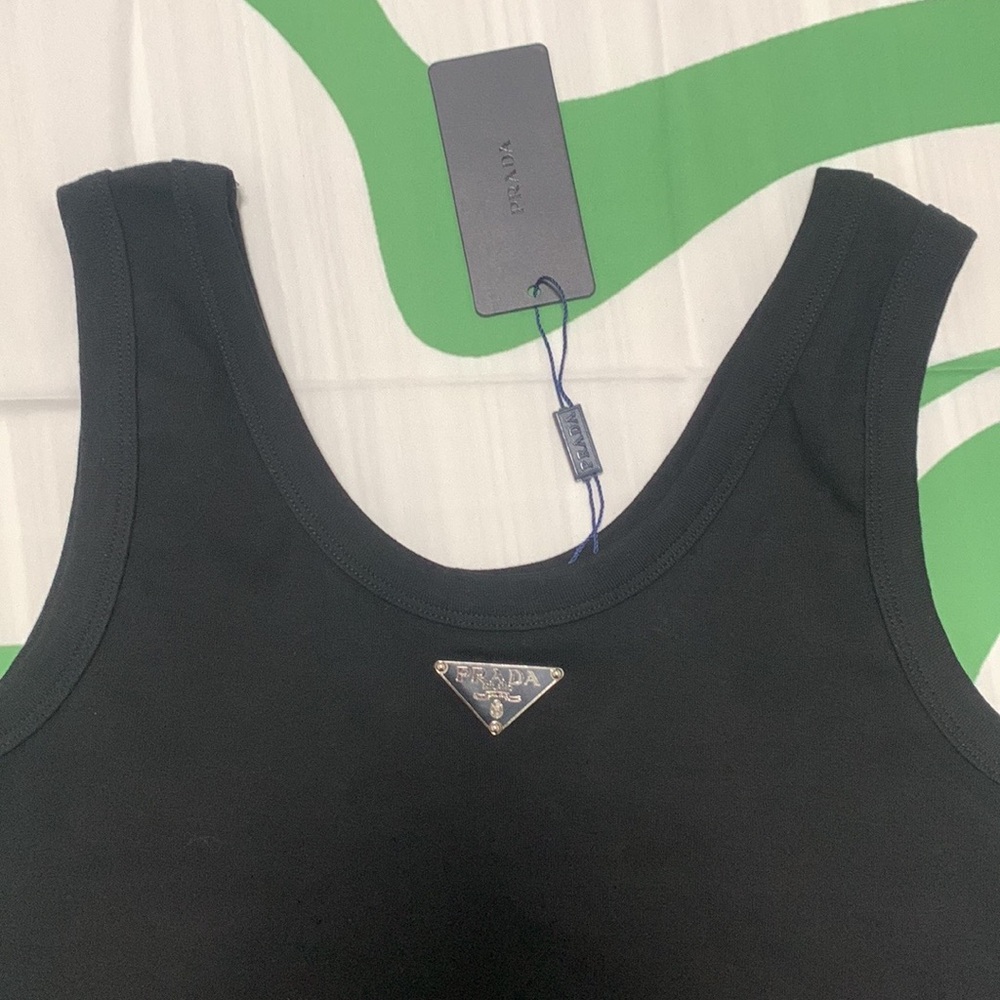Prada Black Cropped Tank with Silver Triangle Logo - Picture 3 of 5
